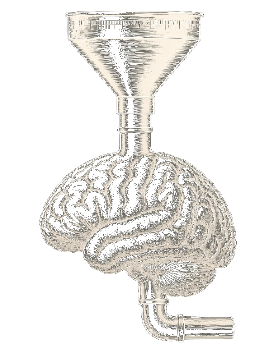 Patent drawing of an anatomically correct side-profile brain with a measuring funnel cradled on top